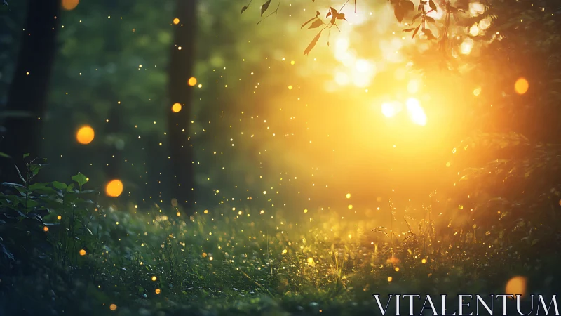 Golden Hour Forest Bokeh: Luminescent Nature Study.