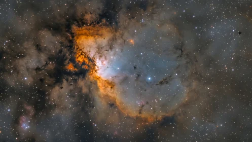 High-resolution emission nebula core with ionized gas filaments