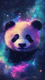 Chromatic nebula-surrounded panda rendered in cosmic detail.