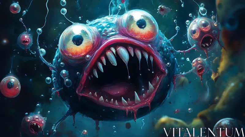 Wild deep-sea monster bellows with glowing, watchful eyes