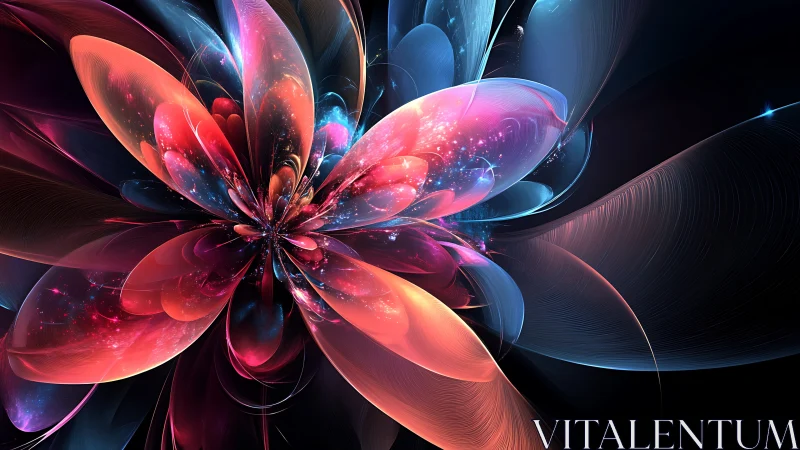 Fractal light petals form a radial abstract floral structure