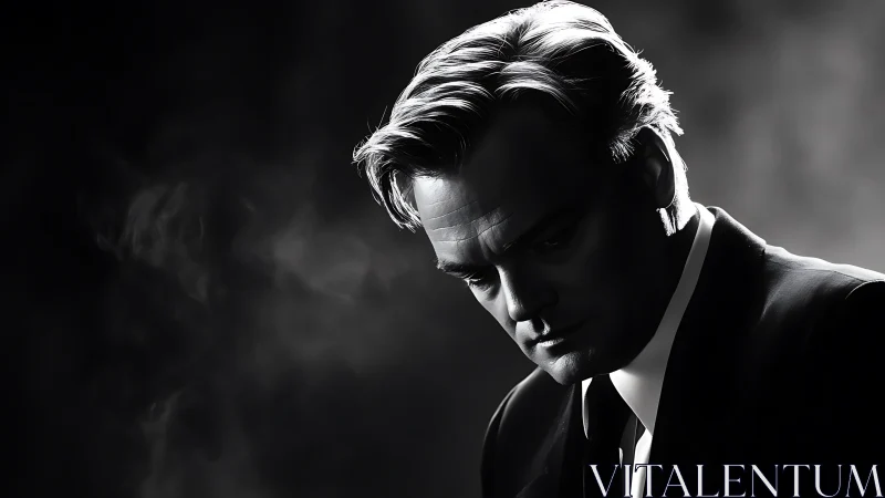 Low key noir-style male portrait in dramatic rim lighting