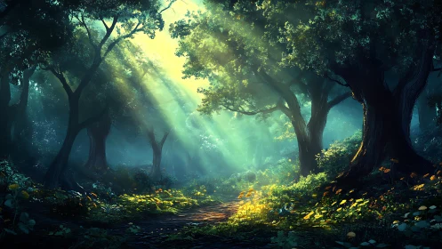 Luminous Forest Canopy: Cathedral Light Through Ancient Trees