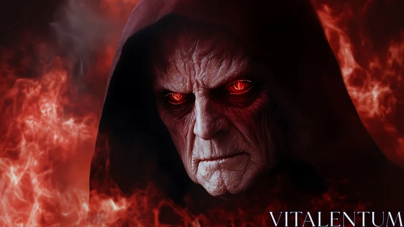 Crimson-eyed warlock glares through a storm of digital fire