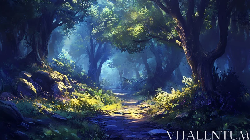 Luminescent Forest Cavern with Atmospheric Volumetric Light Diffusion and Chromatic Layering