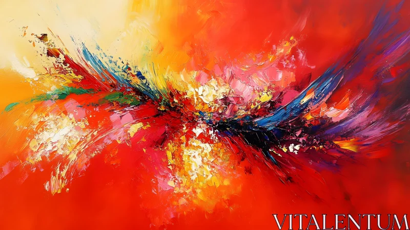 Vivid Abstract Explosion in Bold Reds and Yellows, Modern Style.