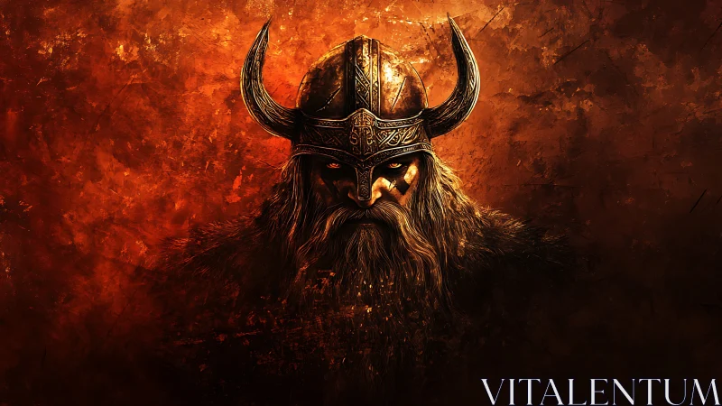War-torn Viking warlord amid blazing ember darkness.