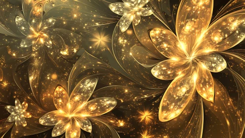Fractal gold nebula blossoms with radiant petal curvature.