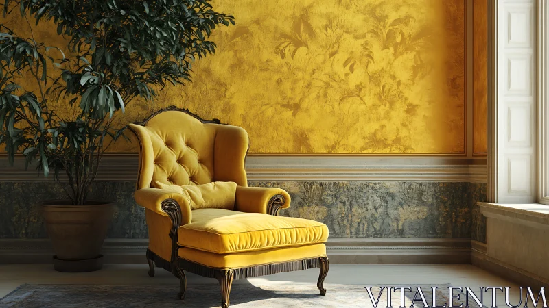 Golden lounge chair invites a calm and sunlit moment