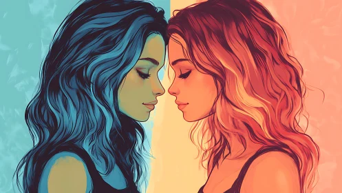 Dual toned daydreamers trading secrets at the horizon line.