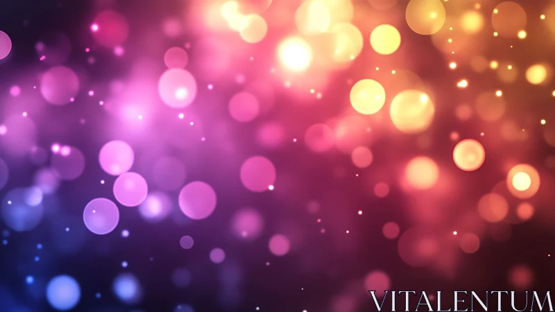 Vibrant bokeh light background in purple and gold abstract style.