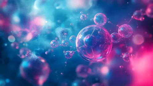 Vibrant Abstract Molecule Art with Pink and Blue Neon Glow.