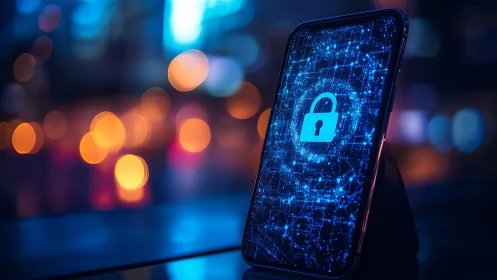 Locked-in blue glow: cozy cybersecurity around your phone.