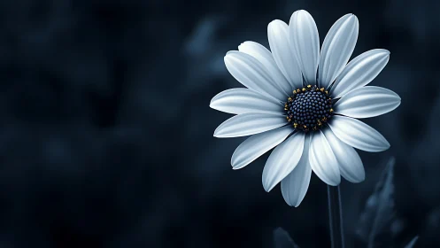 Gentle daisy glows softly against a calm twilight background