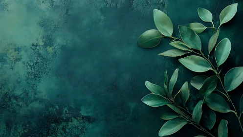 Whispering emerald leaves against deep forest teal walls.