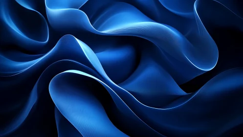 Undulating blue fabric waves form a luminous abstract field