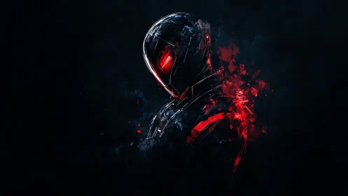 Red-Visor Phantom in Shattered Neon Armor Silence.