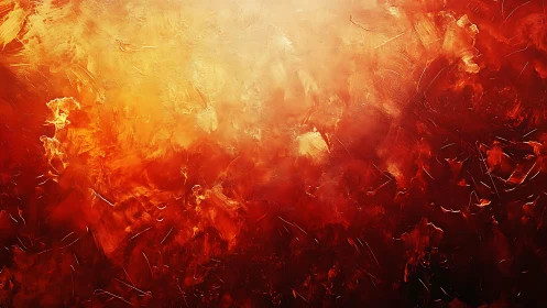 Fiery Abstract Painting with Bold Red and Orange Brushstrokes.