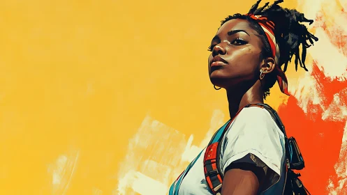 Confident young traveler framed by bold golden light.