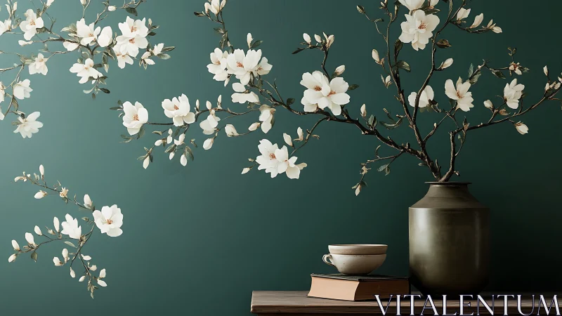 Gentle magnolia blossoms bring calm beauty to a quiet corner