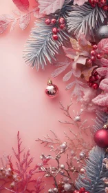 Frosted blush pine and baubles in dreamy winter bloom.