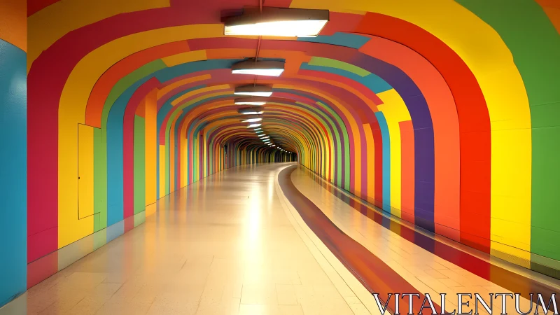 Color-saturated tunnel corridor curves into luminous distance.