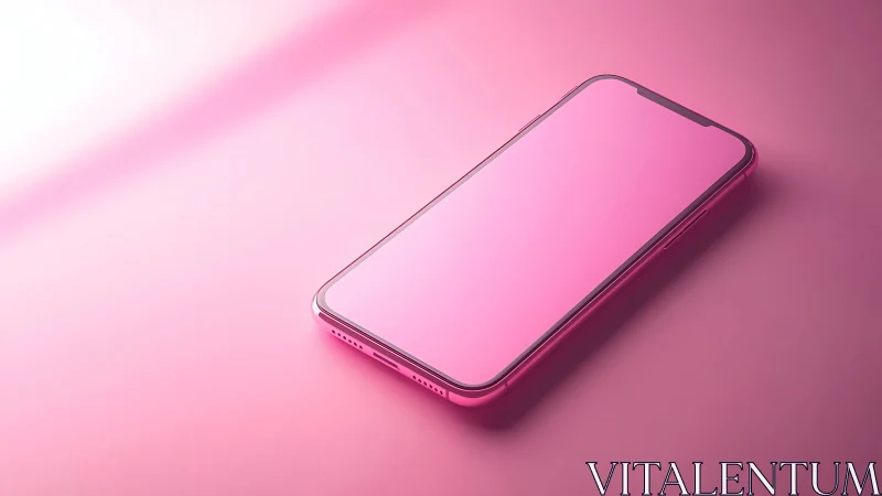 Smartphone with blank display on monochromatic pink surface