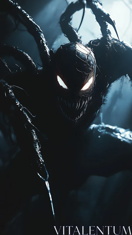 Digital painting of feral symbiote creature in hard backlight.