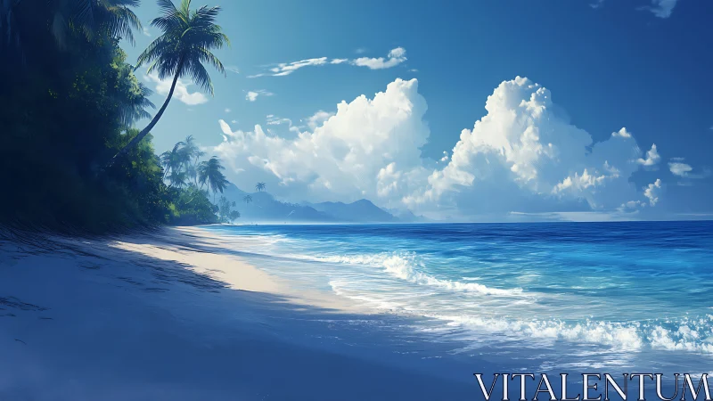 Tropical Beach Paradise with Palm Trees and Ocean.