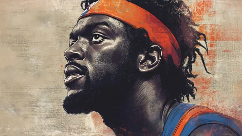Basketball player portrait gazes upward in gritty focus.
