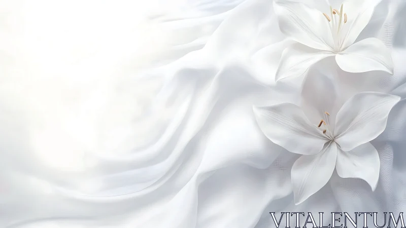 Delicate White Lilies Floating in Soft Fabric Waves.