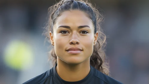 Portrait of confident female athlete rendered in sharp focus