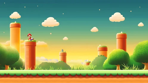 Sunlit platform world invites a cheerful hero to explore