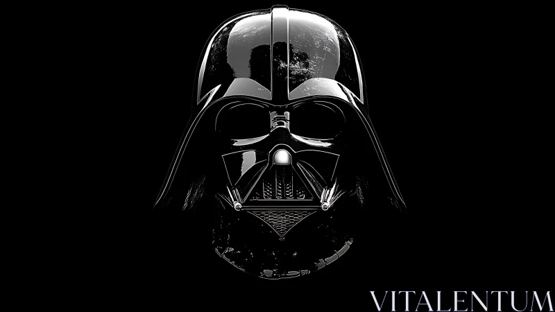 Moody sci fi helmet glowing softly in deep space darkness.