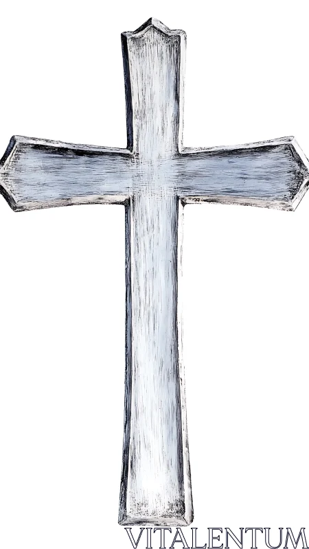 Weathered white Christian cross rendered in soft brushstrokes.
