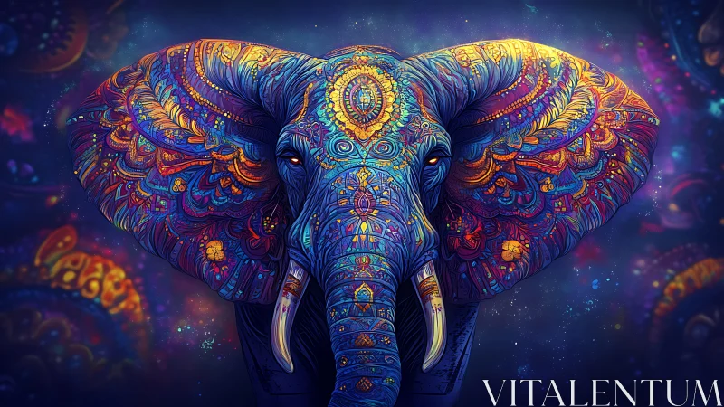 Elephant portrait displays dense ornamental digital patterns