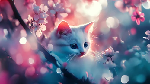 Dreaming Among Blossoms: A Kitten's Gentle Spring.