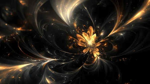 Radiant fractal bloom forms luminous petals in swirling vortex