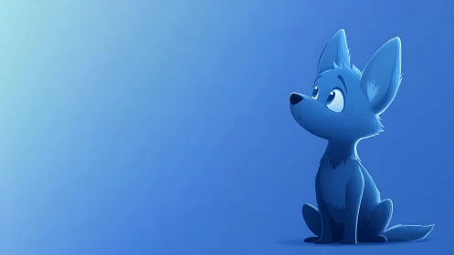 Gentle blue cartoon fox gazes upward in soft dreamy light