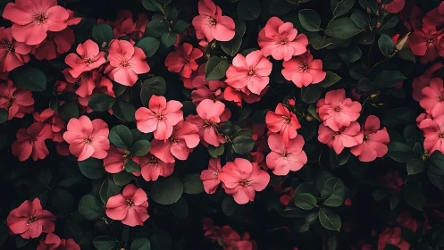 Vibrant Pink Geraniums Dancing Among Lush Green Foliage.