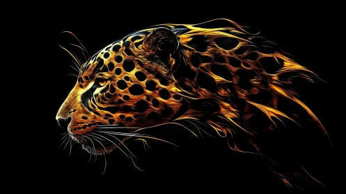Glowing leopard profile painted in flowing golden strokes.