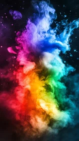 High-saturation multicolor ink diffusion plumes in dark fluid field.