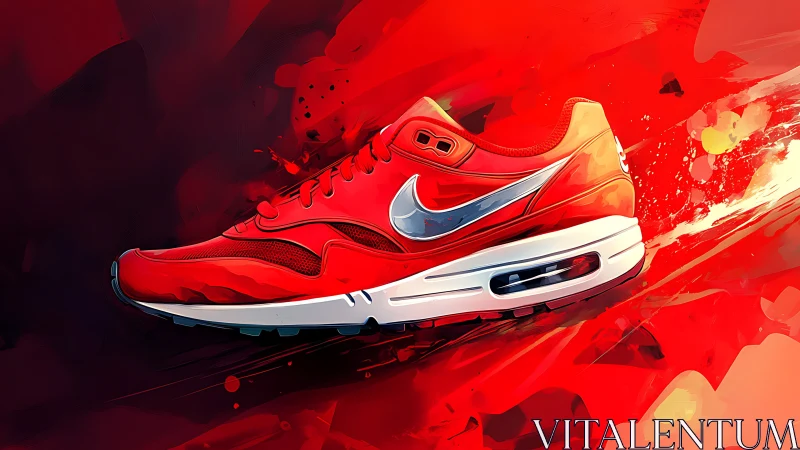 Red running sneaker illustration with bold motion effects.
