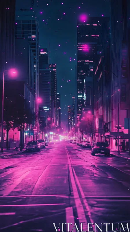 Neon magenta city street corridor under futuristic night glow.
