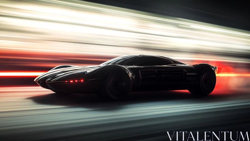 Streamlined black concept car in lateral high speed motion.