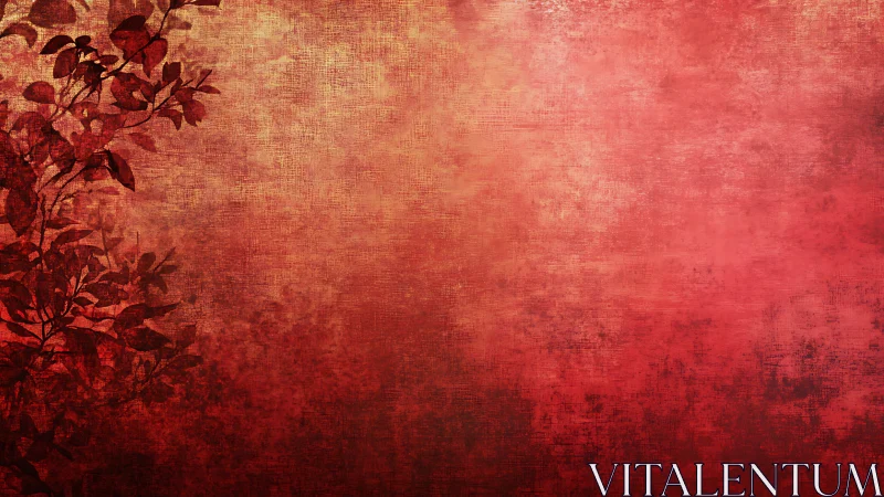 Textured red grunge background with dark leafy silhouette