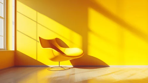 Yellow lounge chair anchors sunlit minimalist interior scene.