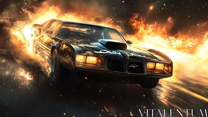 Cinematic muscle car chase in explosive motion blur rendering.