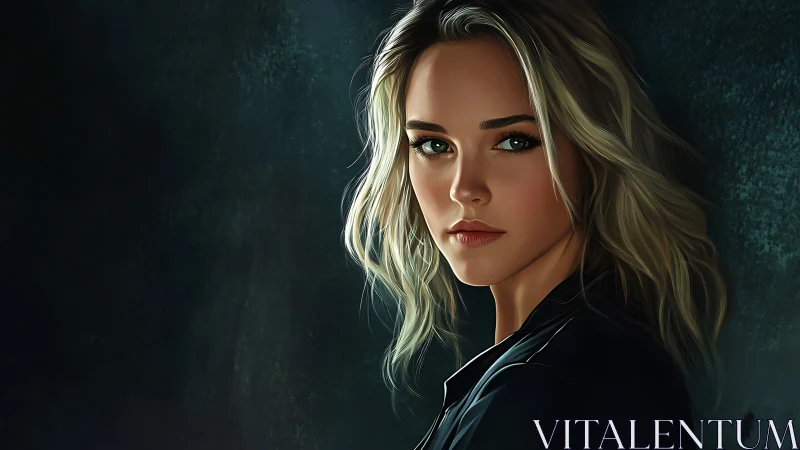 Woman with blonde hair rendered in realistic digital portrait