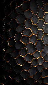 Midnight honeycomb glows with molten gold geometry.